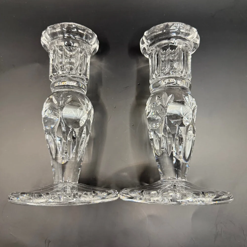 Vintage‎ Cut Crystal Taper Candlestick Holders - Pair - Starburst Base